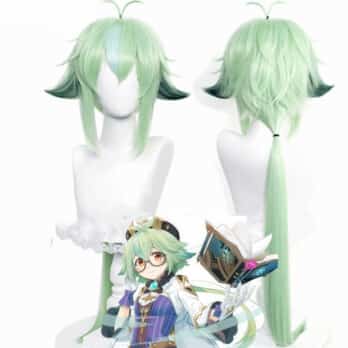 Genshin Impact Sucrose Cosplay 85cm Long Wig Green Apple Wig Cosplay Anime Cosplay Wigs Heat Resistant Synthetic Wigs Halloween 1