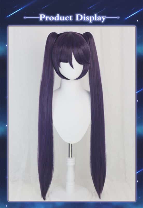 Pre-sale UWOWO Game Genshin Impact Mona Megistus Cosplay Wig Astral Reflection 90cm Purple Twin Tail Wig 8