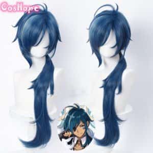Genshin Impact Kaeya Cosplay Men 80cm Long Ink-Blue Wig Cosplay Anime Cosplay Wigs Heat Resistant Synthetic Wigs Halloween 1