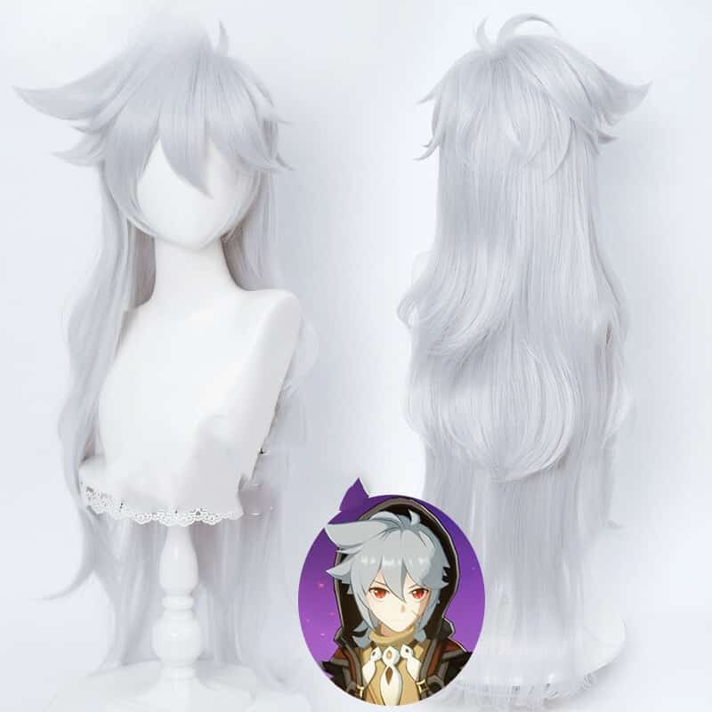 Genshin Impact Razor Cosplay 100cm Christmas Silver Gray Wig Cosplay Anime Cosplay Wigs Heat Resistant Synthetic Wigs Halloween 1