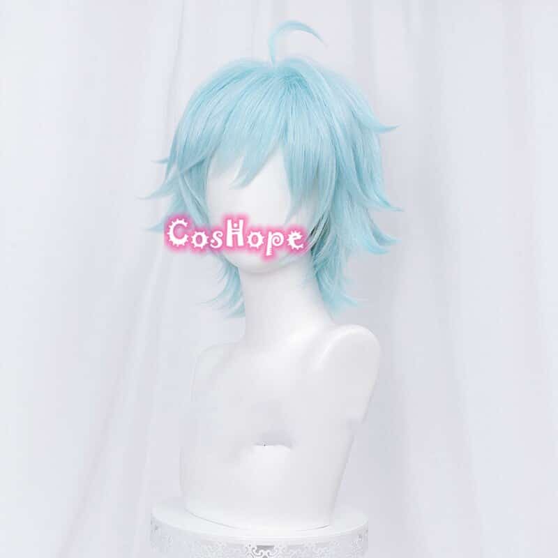 Genshin Impact Chongyun Cosplay Unisex 30cm Ice Blue Wig Cosplay Anime Cosplay Wigs Heat Resistant Synthetic Wigs Halloween 4
