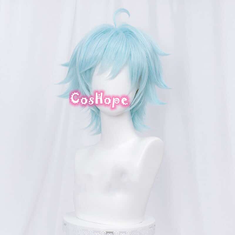 Genshin Impact Chongyun Cosplay Unisex 30cm Ice Blue Wig Cosplay Anime Cosplay Wigs Heat Resistant Synthetic Wigs Halloween 3