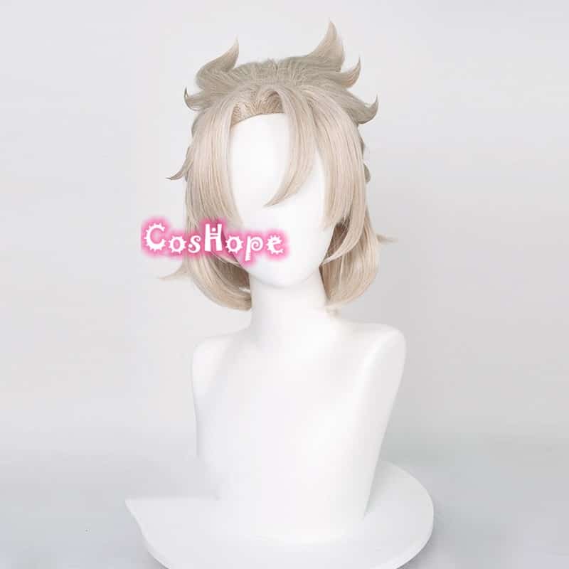 Genshin Impact Albedo Cosplay 35cm Short Linen Wig Cosplay Anime Cosplay Wigs Heat Resistant Synthetic Wigs Halloween 3