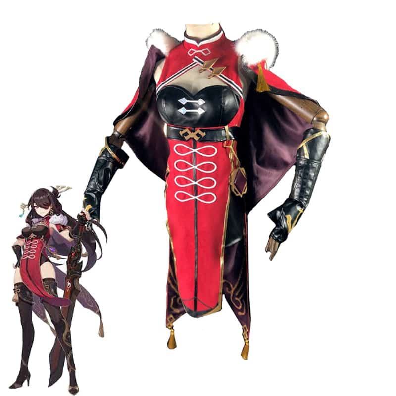 ROLECOS Genshin Impact Cosplay Costume Beidou Cosplay Costume Women Black Red Costume Halloween Dress Cloak Pants Glove Full Set 1