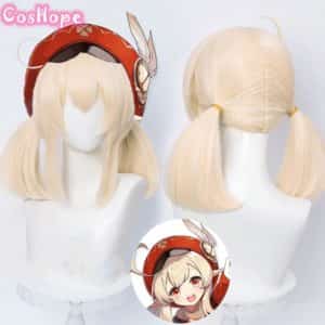 Genshin Impact Cosplay Klee 45cm Wig Golden Wig Cosplay Anime Cosplay Wigs Heat Resistant Synthetic Wigs Halloween for Girls 1