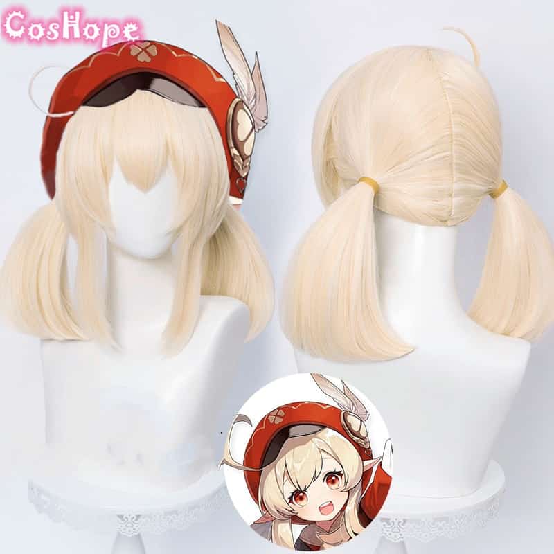 Genshin Impact Cosplay Clover 45cm Wig Golden Wig Cosplay Anime Cosplay Wigs Heat Resistant Synthetic Wigs Halloween for Girls 1