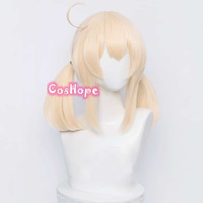 Genshin Impact Cosplay Clover 45cm Wig Golden Wig Cosplay Anime Cosplay Wigs Heat Resistant Synthetic Wigs Halloween for Girls 3