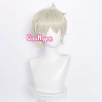 Genshin Impact Cosplay Bennett Short 30cm Wig Grey Gold Wig Cosplay Anime Cosplay Wigs Heat Resistant Synthetic Wigs Halloween 2