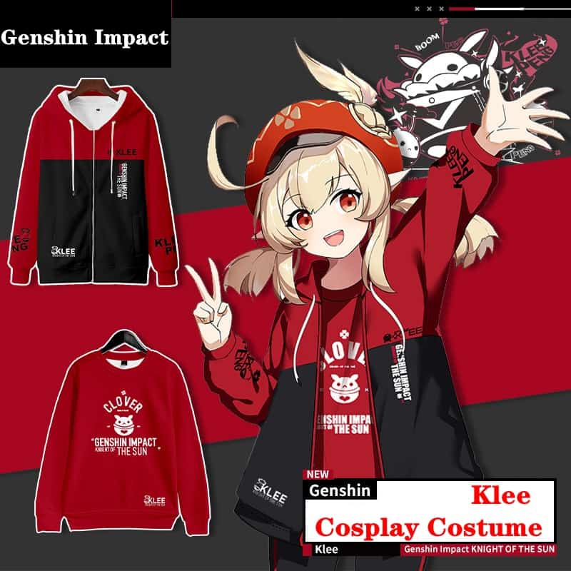 Clover Cosplay Costume Hot Game Genshin Impact Hooded Sweatshirt Anime Sports Jacket Project Print Pants Velvet Top Adult Kids Set 1