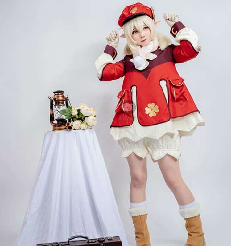 Genshin Impact Cosplay Costume Klee Cosplay Costume Women Red Costume Cute Girl Halloween Dress Pants Glove Hat Full Set 3