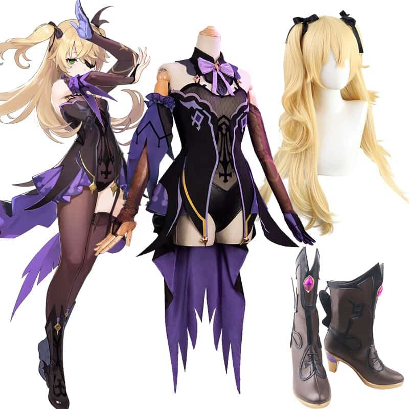 Game Genshin Impact Fischl Cosplay Costume Wigs Shoes Anime Outfits Dress Halloween Carnival Uniforms 1