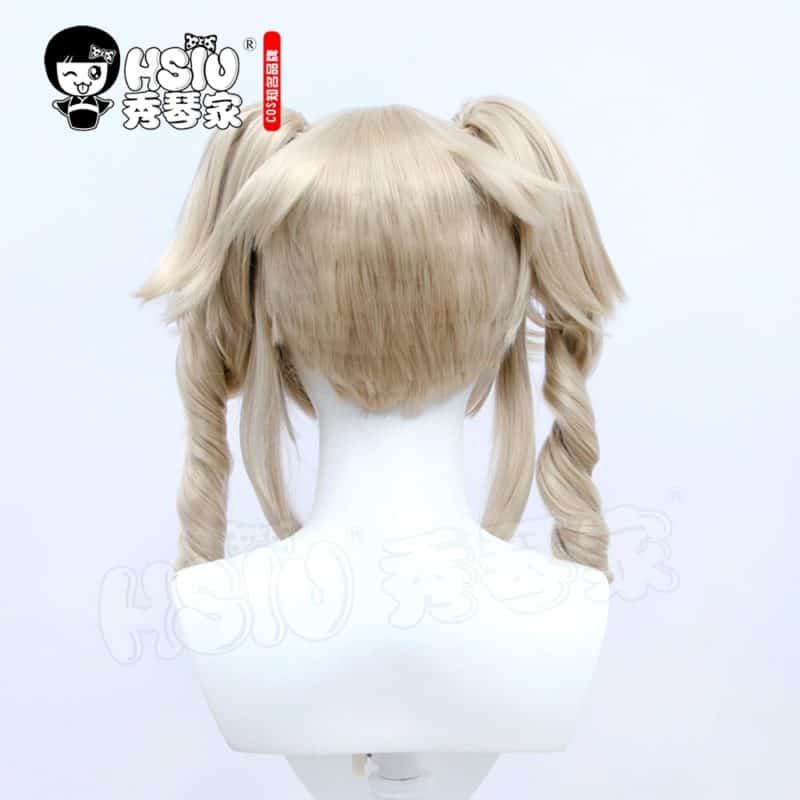 HSIU Genshin Impact Barbara cosplay Wig Milk coffee Double ponytail short hair Heat Re sistant Synthetic Hair+Free gift wig cap 4