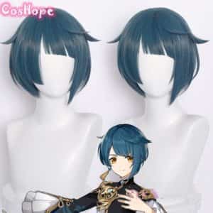 Genshin Impact Xingqiu Cosplay 30cm Wig Short Grey Blue Wig Cosplay Anime Cosplay Wigs Heat Resistant Synthetic Wigs Halloween 1