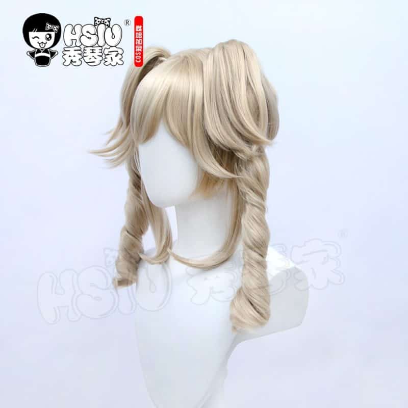 HSIU Genshin Impact Barbara cosplay Wig Milk coffee Double ponytail short hair Heat Re sistant Synthetic Hair+Free gift wig cap 3