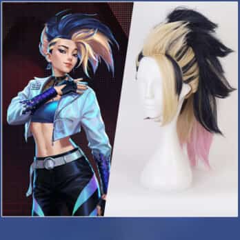 LOL Wigs KDA The Baddest Akali Mixed Color Ponytail Cosplay Hairs League of Legends Cosplay K/DA All Out Outfit Women Girl Coat 1