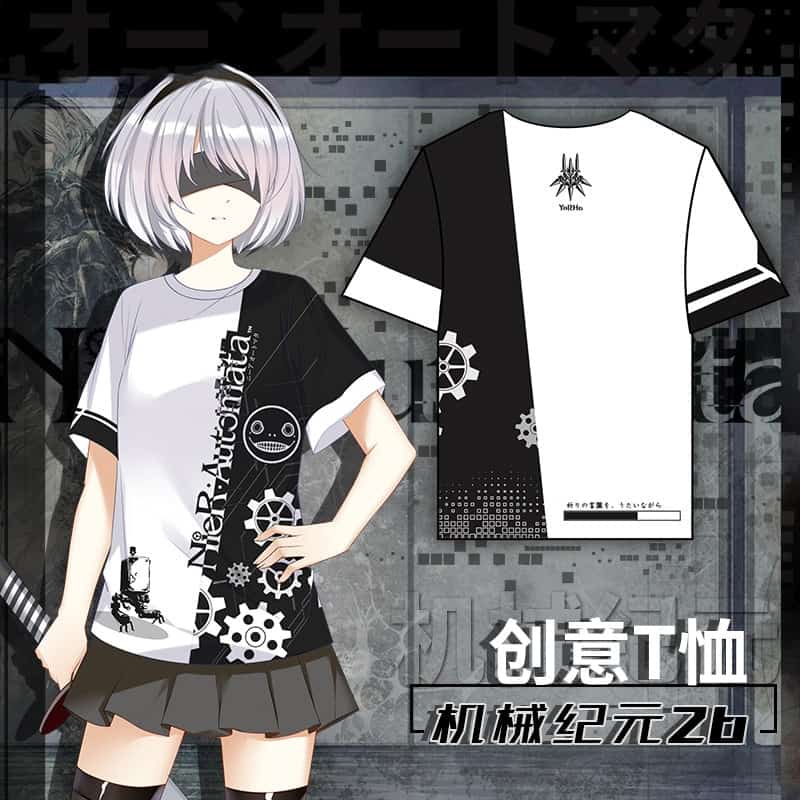 Anime NieR:Automata YoRHa NO 2B Theme Cosplay Fashion T-shirt Fashion Pullovers Short Sleeve Tee Tops Casual Summer Unisex 1