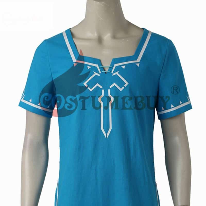 CostumeBuy Zelda shirt Breath of Wild Link blue T shirt Men cosplay Costume Blue T-Shirt Tees Cloak Halloween Unisex 4