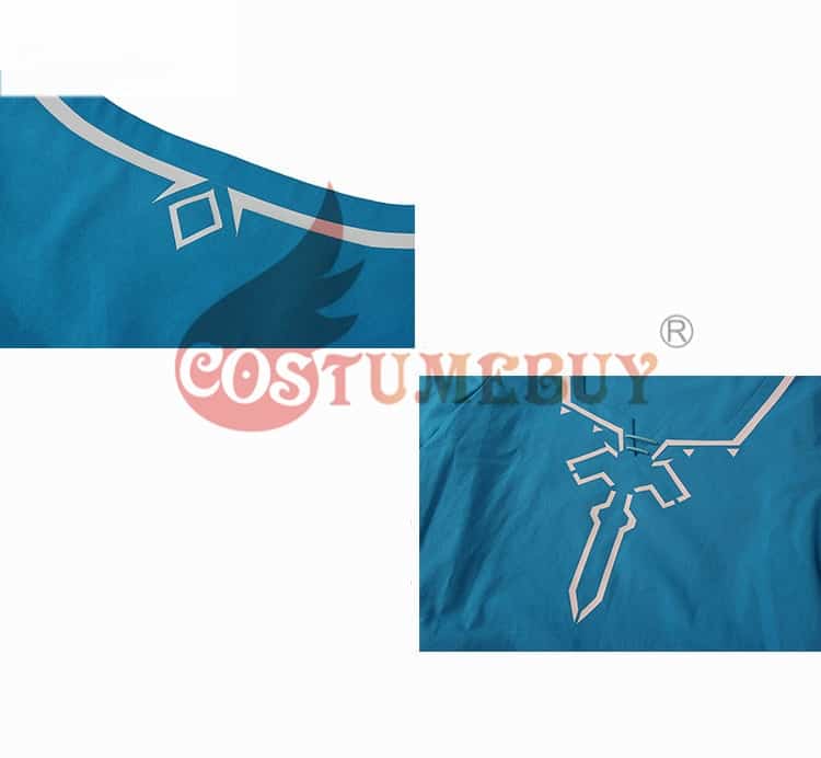 CostumeBuy Zelda shirt Breath of Wild Link blue T shirt Men cosplay Costume Blue T-Shirt Tees Cloak Halloween Unisex 6