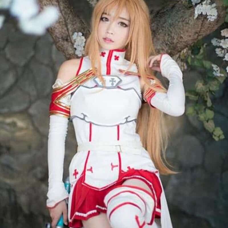 Sword Art Online Asuna Yuuki Cosplay Costumes Uniform for Halloween Party Costume SAO Asuna Battle Suit Outfits with Wig Shoes 5