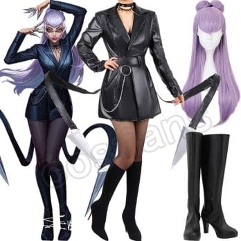 KDA Evelynn Cosplay Costume LOL KDA Cosplay Wigs Game Baddest Evelynn Costume Sexy Suit Women Cosplay Halloween Glasses Shoes 1