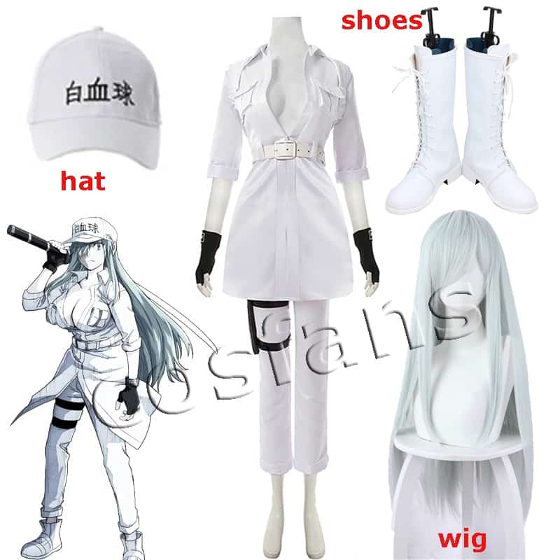 Anime White Blood Cell Cosplay Costume Cells at Work CODE BLACK Cosplay Costume Women Uniform Costume Halloween Hat Shoes Wigs 1