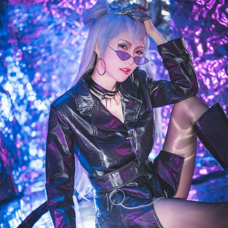 KDA Evelynn Cosplay Costume LOL KDA Cosplay Wigs Game Baddest Evelynn Costume Sexy Suit Women Cosplay Halloween Glasses Shoes 2