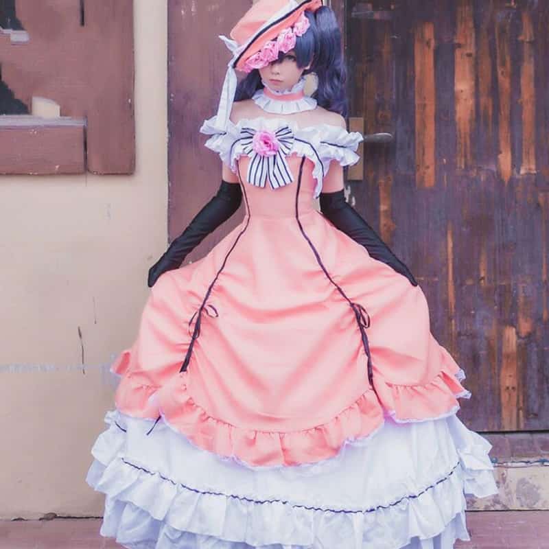 Ciel Phantomhive Cos anime Kuroshitsuji Black Butler pink Cosplay Costume Women girls Halloween fancy dress+hat+gloves+neck 1