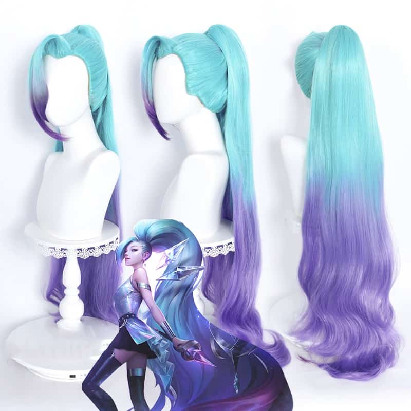 Game LOL Seraphine Cosplay Wigs LOL Cosplay KDA Seraphine Blue Purple Pink Long Gradient Heat Resistant Synthetic Hair Shoes 5