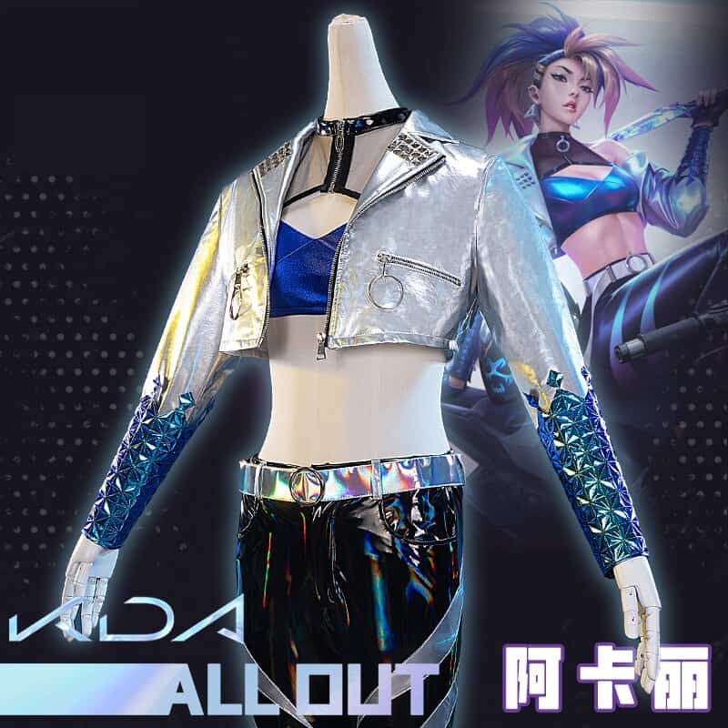 LOL Wigs KDA The Baddest Akali Mixed Color Ponytail Cosplay Hairs League of Legends Cosplay K/DA All Out Outfit Women Girl Coat 6