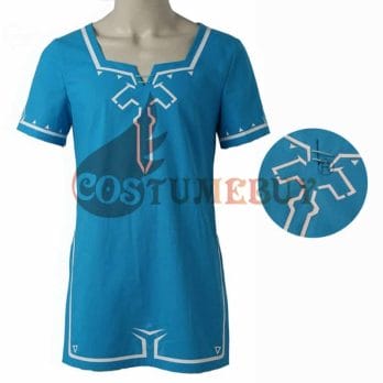 CostumeBuy Zelda shirt Breath of Wild Link blue T shirt Men cosplay Costume Blue T-Shirt Tees Cloak Halloween Unisex 3