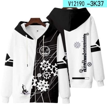 Anime NieR Automata 2B YoRHa No. 2 Type B 9S YoRHa No. 9 Type S Cosplay Costume Unisex 3D Hoodie Zipper Hooded Jacket Outwear 5
