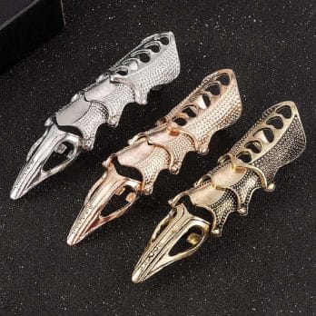 2020 NEW Cool Boys Punk Gothic Rock Scroll Joint Armor Knuckle Metal Full Finger Ring Gold Cospaly DIY Ring Halloween decoration 2