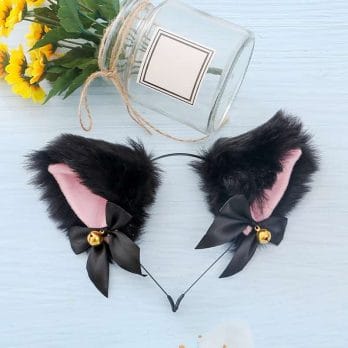 15 Colors Beautiful Masquerade Halloween Cat Ears Cosplay Cat Ear Party Costume Bow Tie Bell Headwear Headband Hair Accessories 5