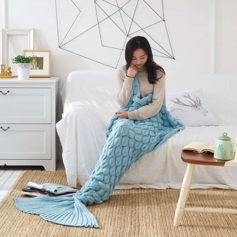 Knitted Mermaid Sofa Covers - Colorful Fish Tail Blanket Gifts for Girls 7
