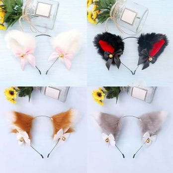 15 Colors Beautiful Masquerade Halloween Cat Ears Cosplay Cat Ear Party Costume Bow Tie Bell Headwear Headband Hair Accessories 6