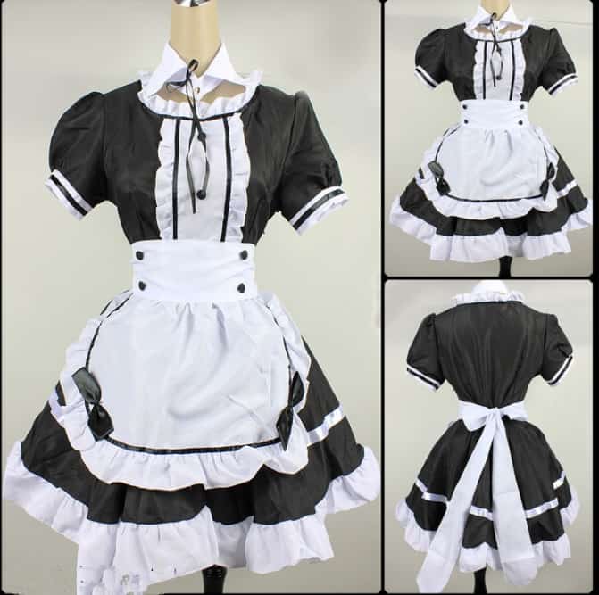 2021 Black Cute Lolita Maid Costumes French Maid Dress Girls Woman Amine Cosplay Costume Waitress Maid Party Stage Costumes 1