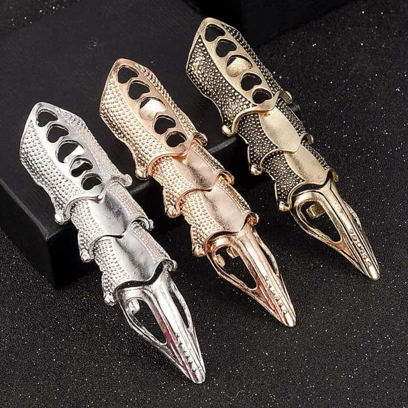 2020 NEW Cool Boys Punk Gothic Rock Scroll Joint Armor Knuckle Metal Full Finger Ring Gold Cospaly DIY Ring Halloween decoration 1