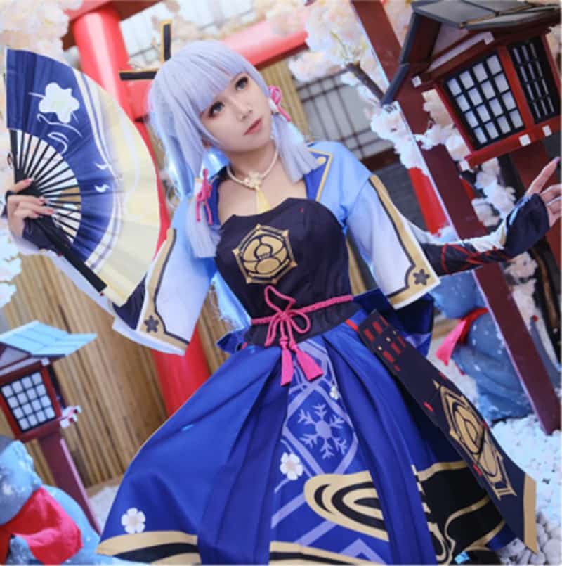 Game Genshin Impact Kamisato Ayaka Cosplay Costume Women Dress Sleeve Full Set Halloween 1