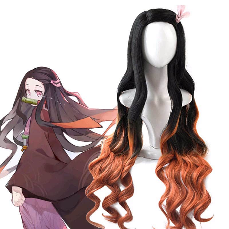 Kamado Nezuko Wig Demon Slayer: Kimetsu no Yaiba Nezuko Cosplay 95cm Gradient Long Hair Accessories Heat Resistant Synthetic Wig 1