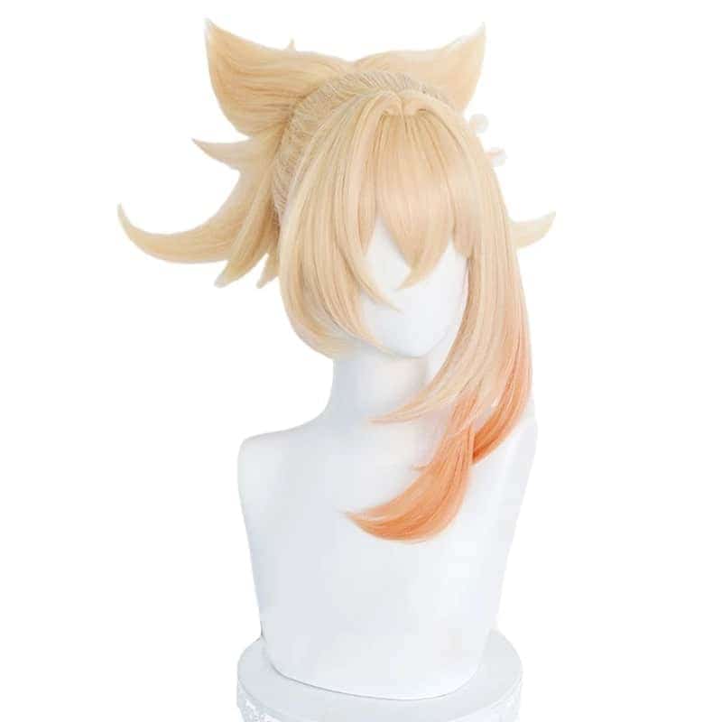 Yoimiya Cosplay Wig Game Genshin Impact Yoimiya Blond Orange Ponytail Fake Hair Halloween Party Role Play Wigs 4