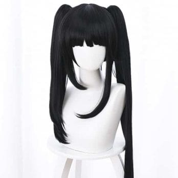 DATE A LIVE Tokisaki Kurumi Cosplay Wigs High-temperature Fiber Synthetic Hair Black Hair with Ponytails + free hair net 1