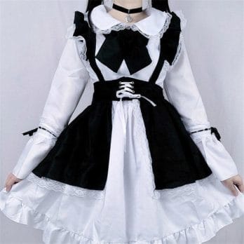 Women Maid Outfit Anime Long Dress Black and White Apron Lolita Dresses Men Cafe Cosplay Costume Горничная Mucama 3
