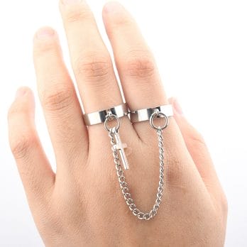 Cross Chain Ring for Men Women Stainless Steel Stylish TT Edgy Punk Hip Hop Goth Hippie Resizable Ring Set for Teens EBoys Egirl 5