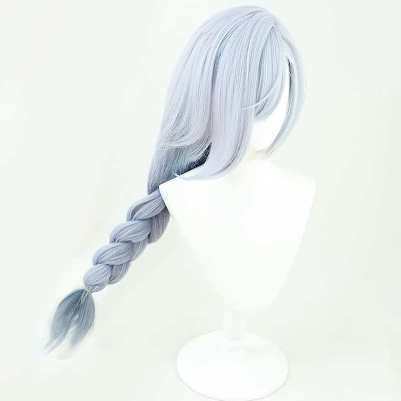 Game Genshin Impact Shenhe Cosplay Wig Blue White Color Long Braids Headwear Heat Resistant Synthetic Hair 3