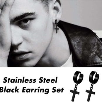 1 Pair 316L Stainless Steel Black Earrings for Men Women Cool Punk Eboy Stud Dangle Earring Set Black Feather Hinged Earrings 4