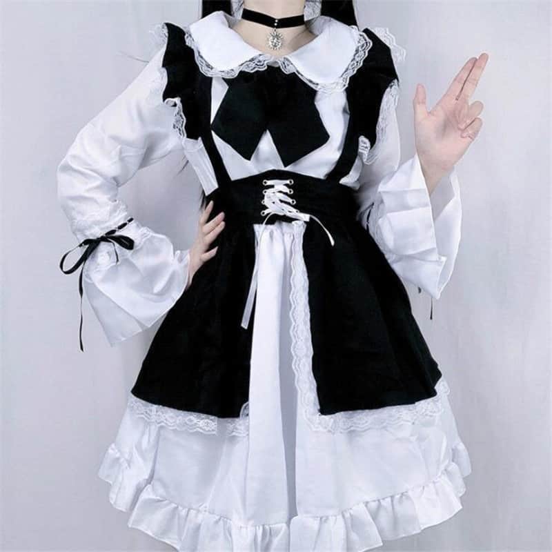 Women Maid Outfit Anime Long Dress Black and White Apron Lolita Dresses Men Cafe Cosplay Costume Горничная Mucama 1