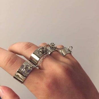 Aesthetic Punk Cool Multi-layer Verstelbare Ketting Vier Open Finger Rings for Women Girl Goblincore Indie Egirl Eboy Jewlery 6
