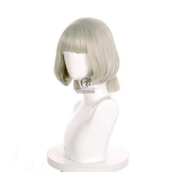 ROLECOS Game Genshin Impact Sayu Cosplay Wig 30cm Sayu Wig for Woman Cosplay Wig Silver Headwear Heat Resistant Synthetic Hair 4