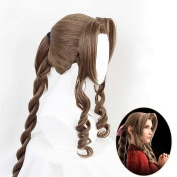 Final Fantasy VII Cosplay FF7 Aerith Gainsborough Wigs Cosplay Heat Resistant Synthetic Hair Brown Cosplay Wig + Free Wig Cap 1