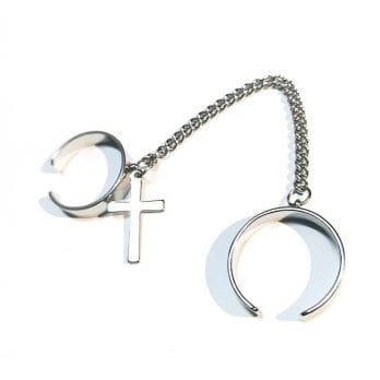 Cross Chain Ring for Men Women Stainless Steel Stylish TT Edgy Punk Hip Hop Goth Hippie Resizable Ring Set for Teens EBoys Egirl 2